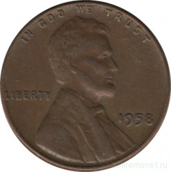 Монета. США. 1 цент 1958 год.