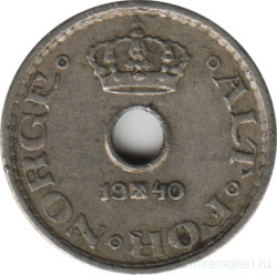 Монета. Норвегия. 10 эре 1940 год.