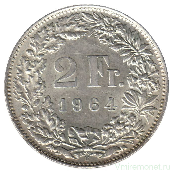 Монета. Швейцария. 2 франка 1964 год.