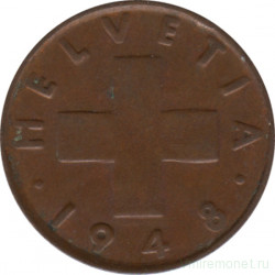 Монета. Швейцария. 2 раппена 1948 год.