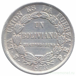 Монета. Боливия. 1 боливиано 1873 год.
