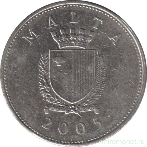 Монета. Мальта. 25 центов 2005 год.
