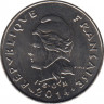 Монета. Французская Полинезия. 10 франков 2014 год. ав.
