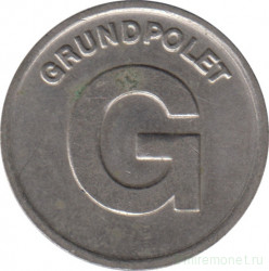 Жетон транспортный. Дания. Копенгаген. Автобусный жетон на 1 поездку 1974 - 1989 года. (компания "HOVEDSTADSOMRADETS TRAFIKSELSKAB HT", G - Grundpolet).