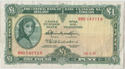 Банкнота. Ирландия. 1 фунт 1967 год. Тип 64а.