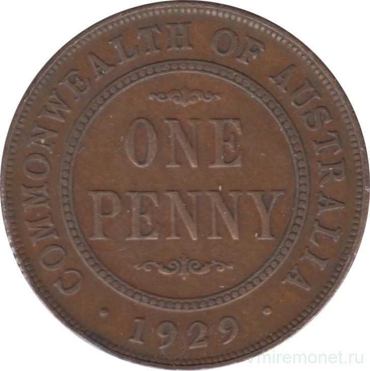Монета. Австралия. 1 пенни 1929 год.
