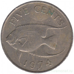 Монета. Бермудские острова. 5 центов 1974 год.