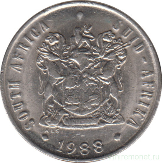 Монета. Южно-Африканская республика (ЮАР). 10 центов 1988 год.