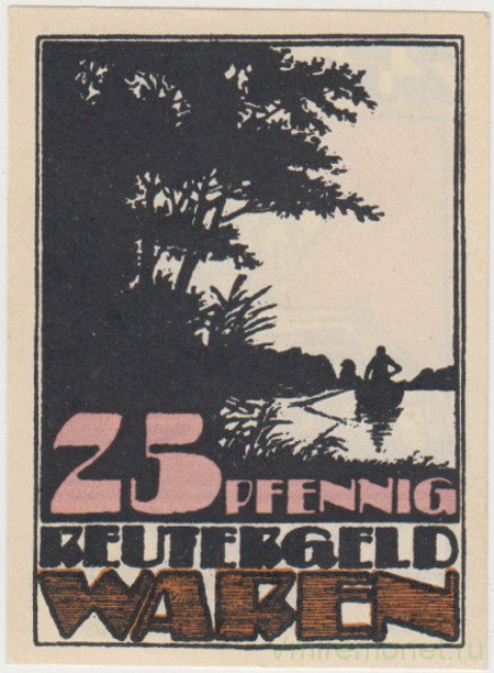 Бона. Нотгельд. Германия. Город Варен. 25 пфеннигов 1921 год. Вариант 1377.1.2. Брак.
