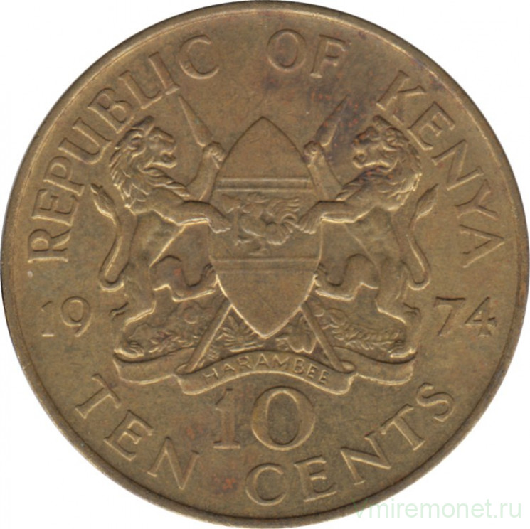 Монета. Кения. 10 центов 1974 год.