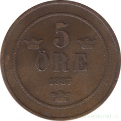Монета. Швеция. 5 эре 1887 год.