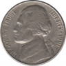  Монета. США. 5 центов 1991 год. Монетный двор D. ав.