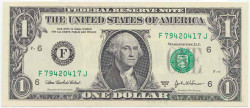 Банкнота. США. 1 доллар 2003 год. Серия F. Тип 515b.