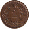 Монета. Швейцария. 2 раппена 1883 год. Монета. Швейцария. 2 раппена 1883 год.