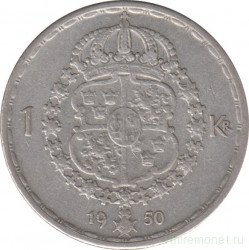 Монета. Швеция. 1 крона 1950 год.