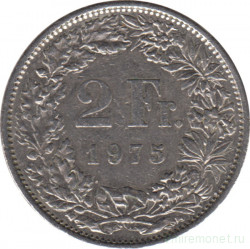 Монета. Швейцария. 2 франка 1975 год.