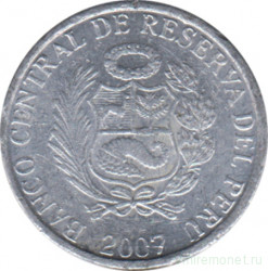 Монета. Перу. 1 сентимо 2007 год.