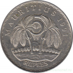 Монета. Маврикий. 5 рупий 1991 год.