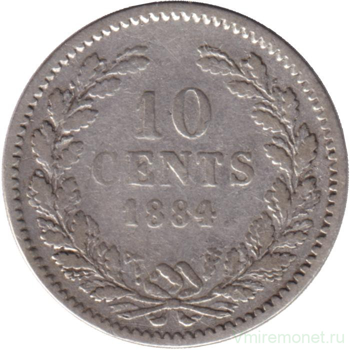 Монета. Нидерланды. 10 центов 1884 год.