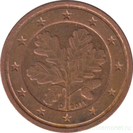 Монета. Германия. 2 цента 2011 год. (D).