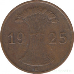 Монета. Германия. Веймарская республика. 1 рейхспфенниг 1925 год. Монетный двор - Мюльденхюттен (E).