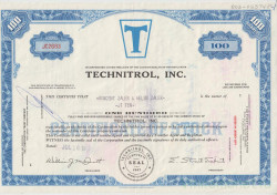 Акция. США. "TECHNITROL, INC.". 100 акций 1968 год.