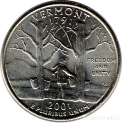 Монета. США. 25 центов 2001 год. Штат № 14 Вермонт. Монетный двор P.