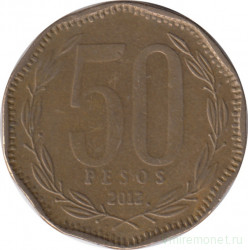 Монета. Чили. 50 песо 2012 год.