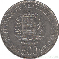 Монета. Венесуэла. 500 боливаров 1998 год.
