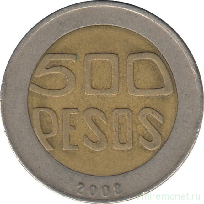 Монета. Колумбия. 500 песо 2008 год.