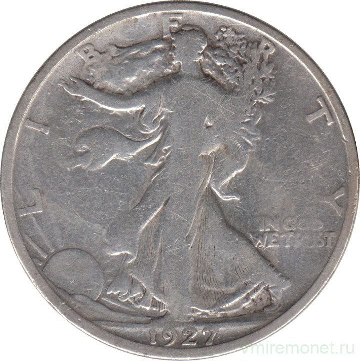 Монета. США. 50 центов 1927 год. Шагающая свобода. Монетный двор - Сан-Франциско (S).