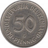 Монета. ФРГ. 50 пфеннигов 1972 год. Монетный двор - Карлсруэ (G). рев.