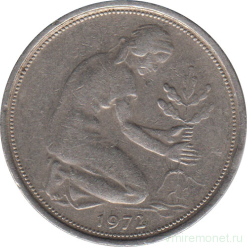 Монета. ФРГ. 50 пфеннигов 1972 год. Монетный двор - Карлсруэ (G).