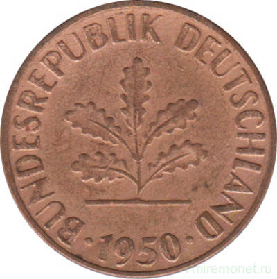 Монета. ФРГ. 1 пфенниг 1950 год. Монетный двор - Мюнхен (D).
