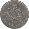 Монета. Барбадос. 10 центов 1990 год. ав.