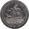 Монета. Либерия 1 доллар 1997  год. 50 лет экспедиции Кон-Тики. ав.