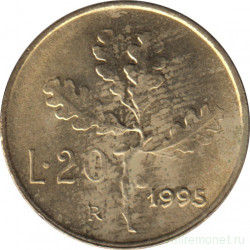 Монета. Италия. 20 лир 1995 год.
