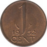 Монета. Нидерланды. 1 цент 1952 год. ав.