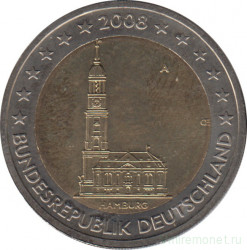 Монета. Германия. 2 евро 2008 год. Гамбург (A).