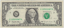 Банкнота. США. 1 доллар 1995 год. G. Тип 496а.