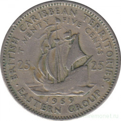 Монета. Британские Восточные Карибские территории. 25 центов 1959 год.