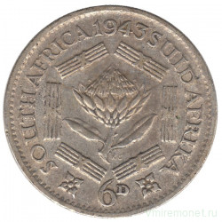 Монета. Южно-Африканская республика (ЮАР). 6 пенсов 1943 год.