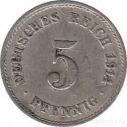 Монета. Германия (Германская империя 1871-1922). 5 пфеннигов 1914 год. (F).