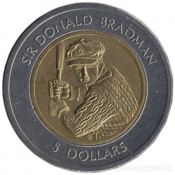 Монета. Австралия. 5 долларов 1996 год. Дональд Брэдмен.