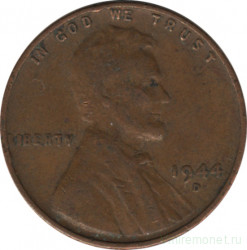 Монета. США. 1 цент 1944 год. Монетный двор D.