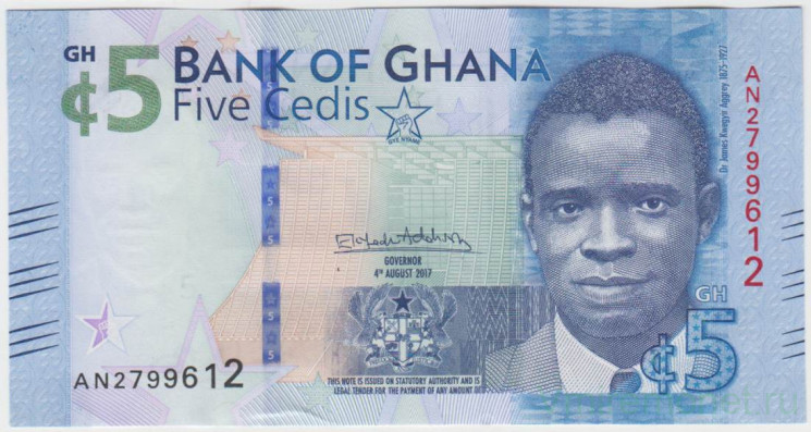 Банкнота. Гана. 5 седи 2017 год.