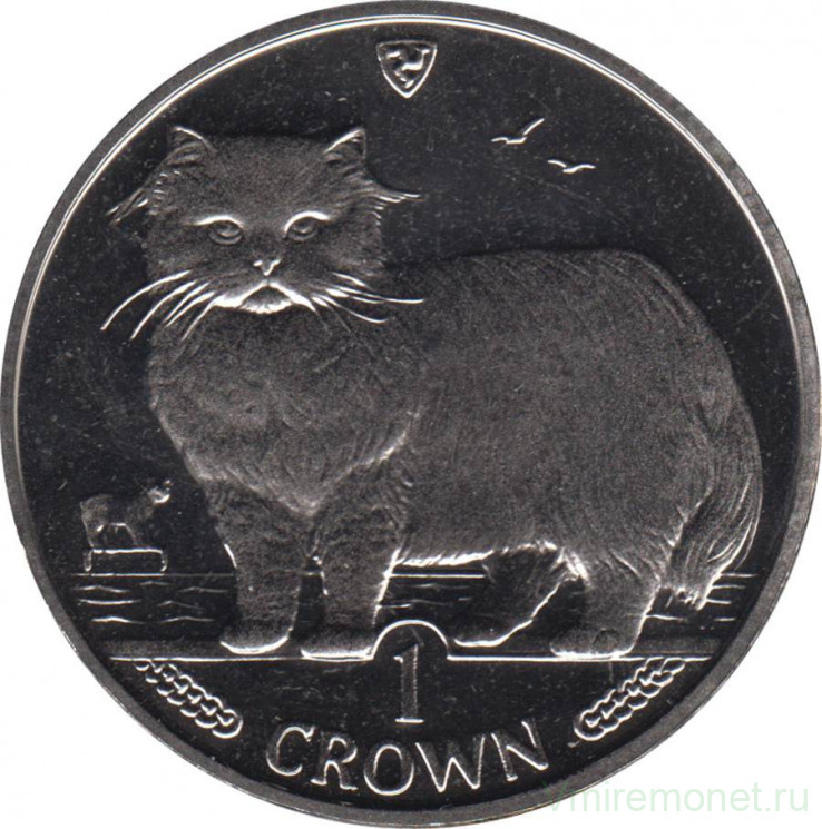 Монета. Великобритания. Остров Мэн. 1 крона 1989 год. Кошки. Персидская.