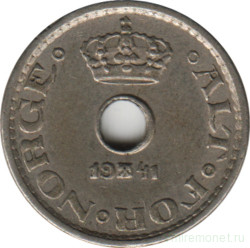 Монета. Норвегия. 10 эре 1941 год. (никель)