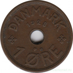 Монета. Дания. 1 эре 1928 год.