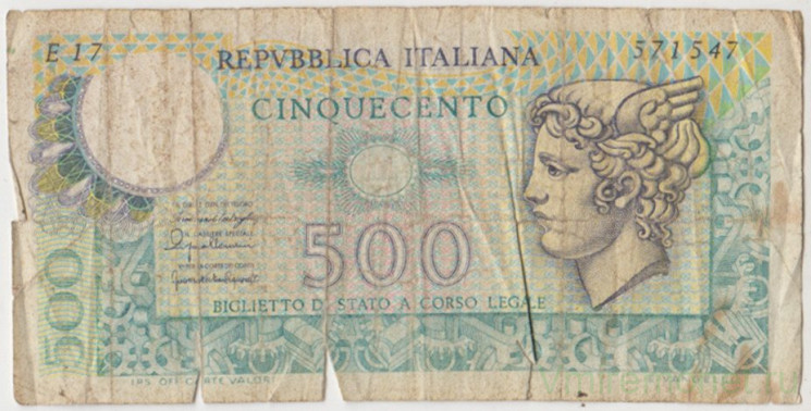 Банкнота. Италия. 500 лир 1976 год. Тип 95.